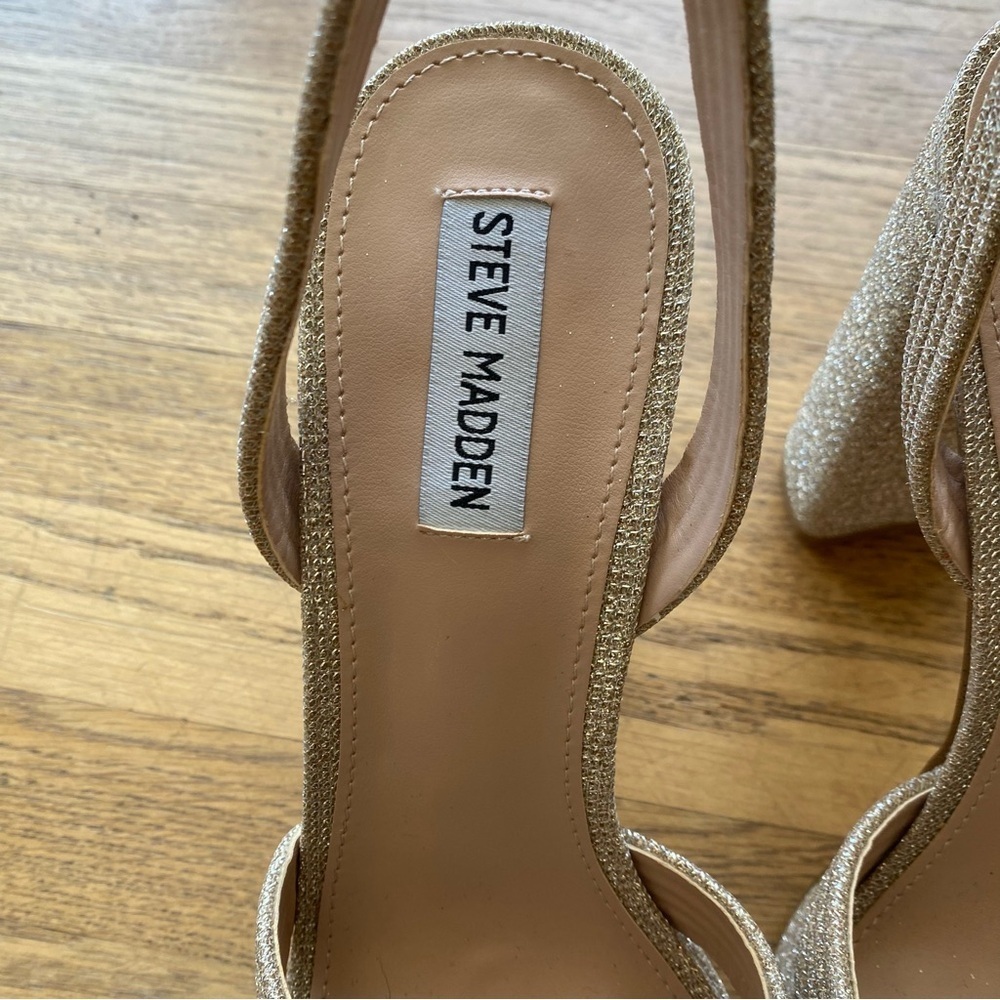 Steve Madden Laurel Gold Glitter Platform Ankle Strap High Heel Sandals size 10 - Picture 10 of 12